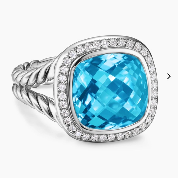 David Yurman Albion Ring Sterling Silver with Blue Topaz and Diamonds, 11mm - Picture 2 of 15